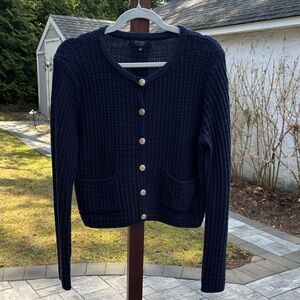 Studio Navy Textured Button-Front Cardigan
